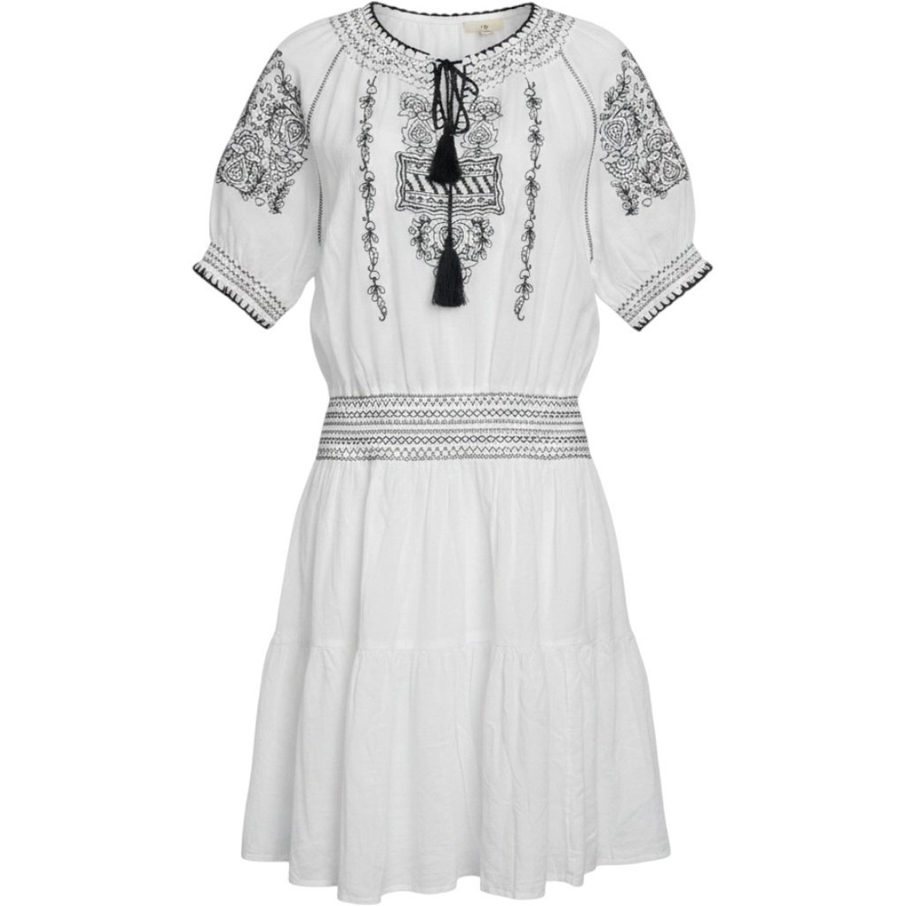 Lauren Ralph Lauren White Black Embroidered Tassel Peasant Dress Size8 Boho Mini